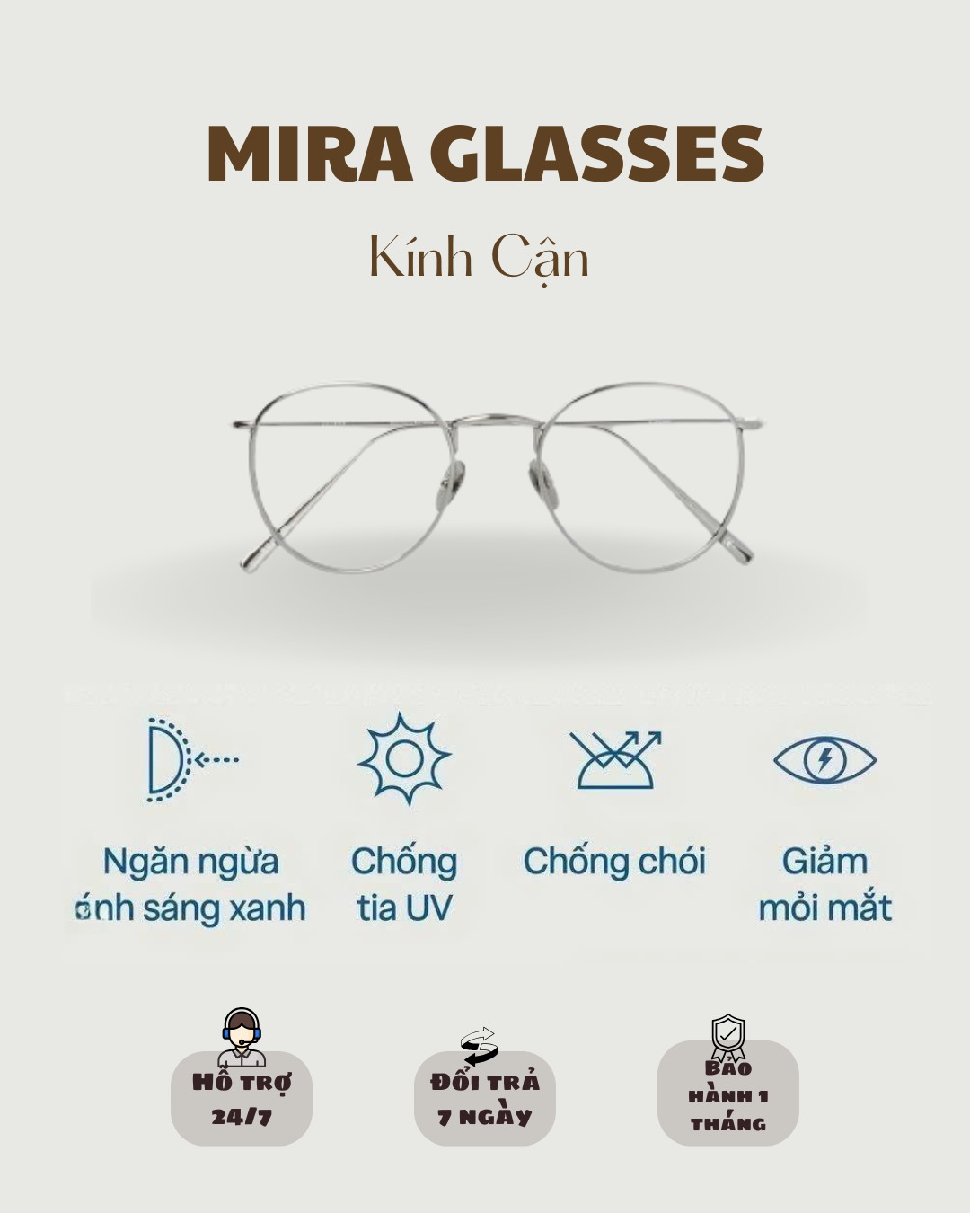 Kính cận Mira Glasses - Tròng chống chói cao cấp Kính cận Mira Metal M01 chống ánh sáng xanh, tia UV và chống chói hiệu quả. Thiết kế gọng kim loại mảnh, thời trang và bảo vệ mắt tối ưu.