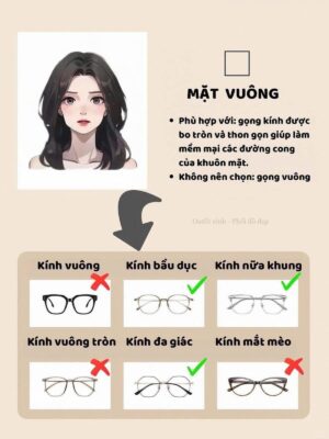 Gọng kính cận mắt mèo bo góc nhẹ thời trang phong cách Hàn Quốc cho mặt vuông